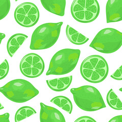 Juicy fresh limes. Fruit Slices. Summer seamless pattern. Vector illustration isolated on white background.