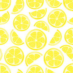 Juicy fresh lemons. Fruit Slices. Summer seamless pattern. Vector illustration isolated on white background.