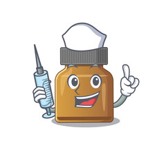 Bottle vitamin b humble nurse mascot design with a syringe