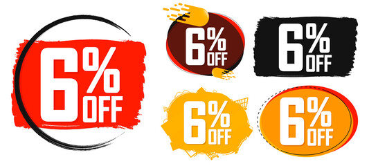 Set Sale 6% off banners, discount tags design template, lowest price, vector illustration