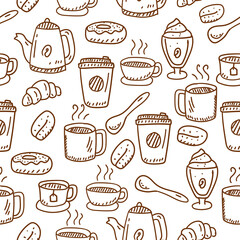 Seamless coffee doodle pattern with cute brown color suitable foe background or wallpaper 