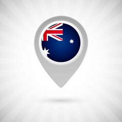 Shiny map pin with flag of Australia country. Abstract map marker with flag over classic background