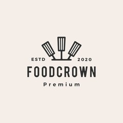 king crown spatula hipster vintage logo vector icon illustration