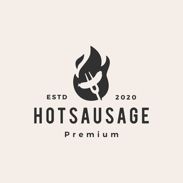 hot fire flame sausage hipster vintage logo vector icon illustration