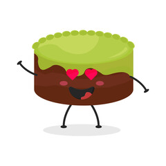 Cute flat cartoon birthday cake illustration. Vector illustration of cute birthday cake with a smiling expression. Cute cake mascot design