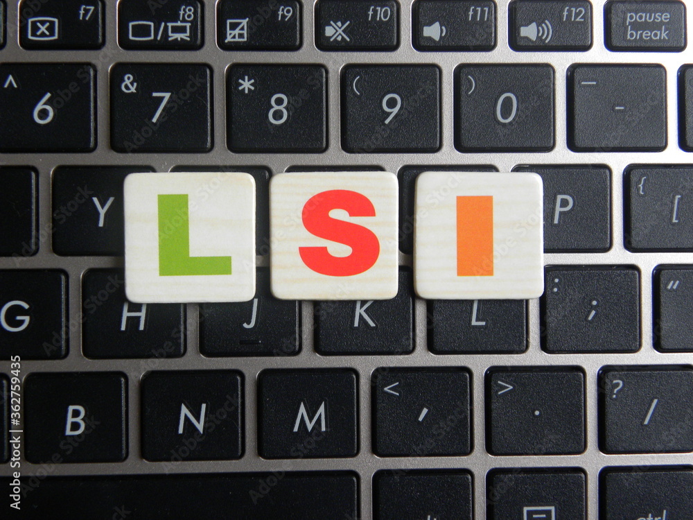 Poster abbreviation lsi (latent semantic indexing) on keyboard background