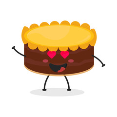 Cute flat cartoon birthday cake illustration. Vector illustration of cute birthday cake with a smiling expression. Cute cake mascot design