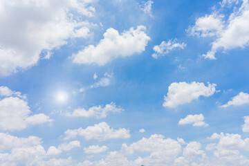 blue sky and clouds with sun and daylight natural background.