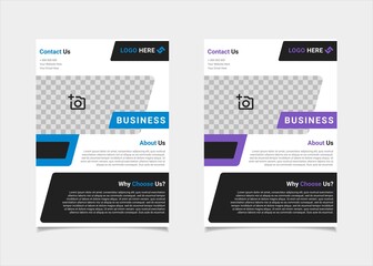 Business flyer template vector design, A4 brochure template blue and purple geometry shapes used for business poster layout, IT Company flyer, corporate banners, and leaflets