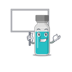 sweet Mascot design of medical test bottle bring a board