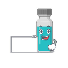 Cartoon character style of medical test bottle holding a white board