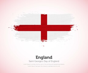 Saint Georges Day of England country. Abstract flag in shape of paint brush stroke with shiny colored background