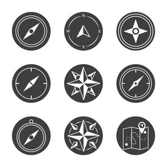 compass rose navigation cartography travel explore equipment icons set silhouette design icon