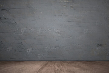 Wooden floor with grunge black wall