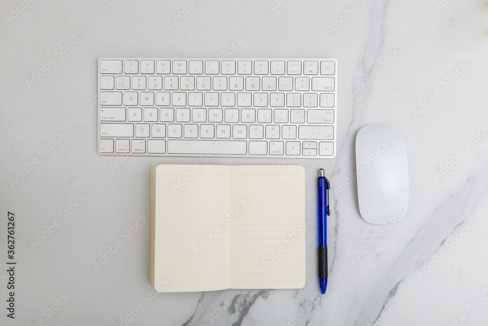 Poster keyboard with mouse and notebook with pen