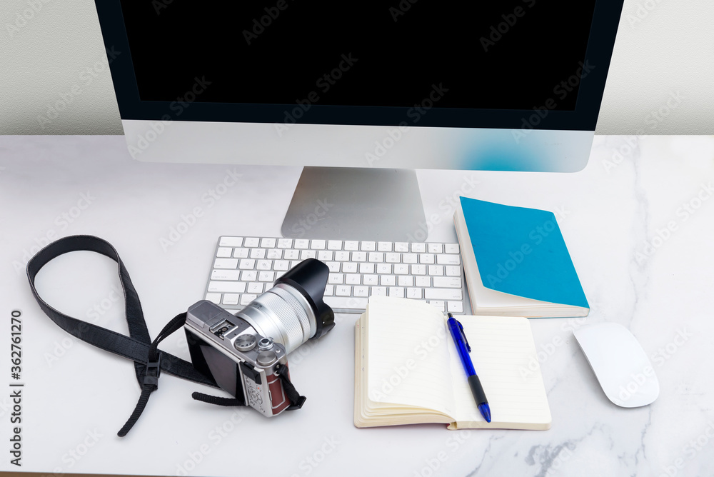 Poster computer with camera and notebook with pen