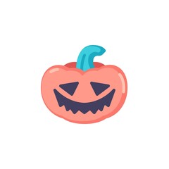 Laughing pumpkin face emoji flat icon, vector sign, halloween pumpkin emoticon colorful pictogram isolated on white. Symbol, logo illustration. Flat style design