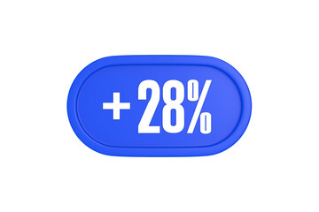 28 Percent increase 3d sign in blue color isolated on white background, 3d illustration.