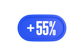 55 Percent increase 3d sign in blue color isolated on white background, 3d illustration.