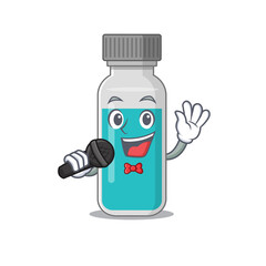 caricature character of medical test bottle happy singing with a microphone