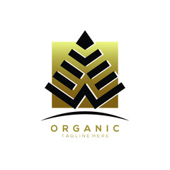 silhouette leaf plant vector geometry logo with square gold background