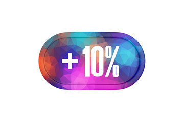 10 Percent increase 3d sign in multicolor isolated on white background, 3d illustration.