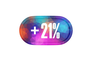 21 Percent increase 3d sign in multicolor isolated on white background, 3d illustration.