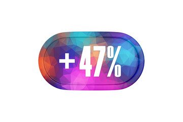 47 Percent increase 3d sign in multicolor isolated on white background, 3d illustration.