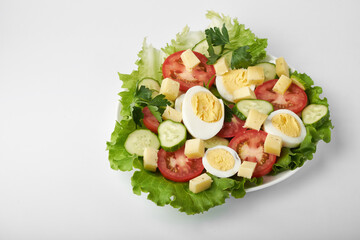healthy food, cabbage salad with tomatoes, egg and cheese.