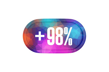 98 Percent increase 3d sign in multicolor isolated on white background, 3d illustration.