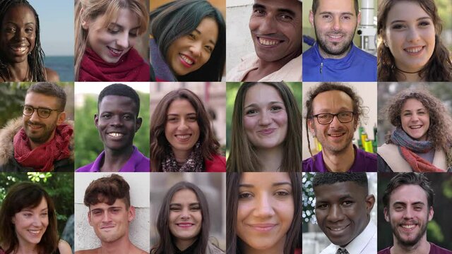 portrait of smiling multiethnic young people - joy, happiness