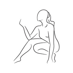 hand drawn sketch line beauty woman body, fashion model on white background