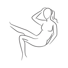 hand drawn sketch line beauty woman body, fashion model on white background