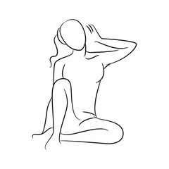 hand drawn sketch line beauty woman body, fashion model on white background