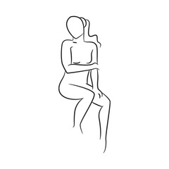 hand drawn sketch line beauty woman body, fashion model on white background