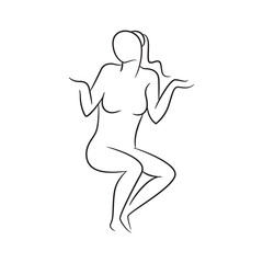 hand drawn sketch line beauty woman body, fashion model on white background