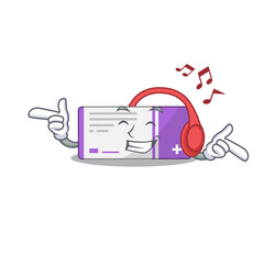 A Caricature design style of medicine box listening music on headphone