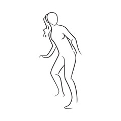 hand drawn sketch line beauty woman body, fashion model on white background