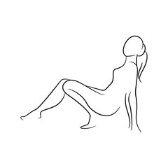 hand drawn sketch line beauty woman body, fashion model on white background