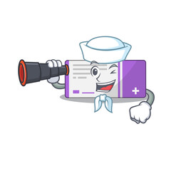 A cartoon image design of medicine box Sailor with binocular