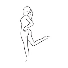 hand drawn sketch line beauty woman body, fashion model on white background