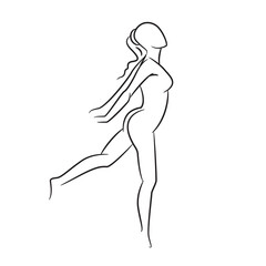 hand drawn sketch line beauty woman body, fashion model on white background