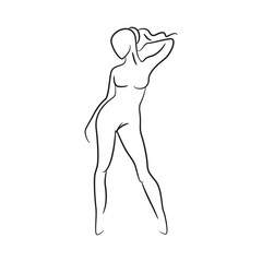 hand drawn sketch line beauty woman body, fashion model on white background