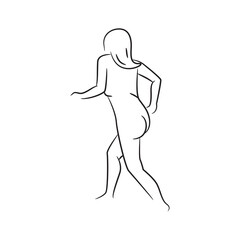 hand drawn sketch line beauty woman body, fashion model on white background