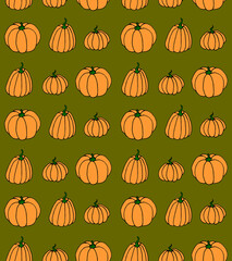 Vector cartoon seamless pattern with pumpkin. Halloween autumn backgrounds and textures