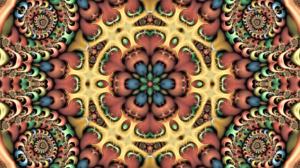 beautiful multi-colored abstract background from a fractal ornament with a beautiful flower in the center of the composition