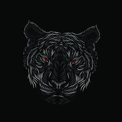 The white silver tiger hunter head face line pop art potrait logo colorful design with dark background