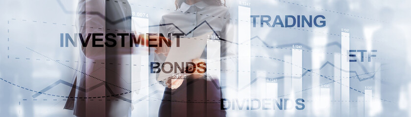 Fototapeta na wymiar Trading Bonds Dividends ETF Concept. Background for presentation.
