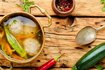 Soup with meat balls and vegetables
