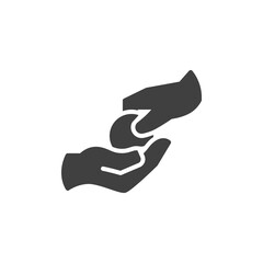 Fototapeta premium Money donation hand vector icon. filled flat sign for mobile concept and web design. Hand give coin glyph icon. Symbol, logo illustration. Vector graphics